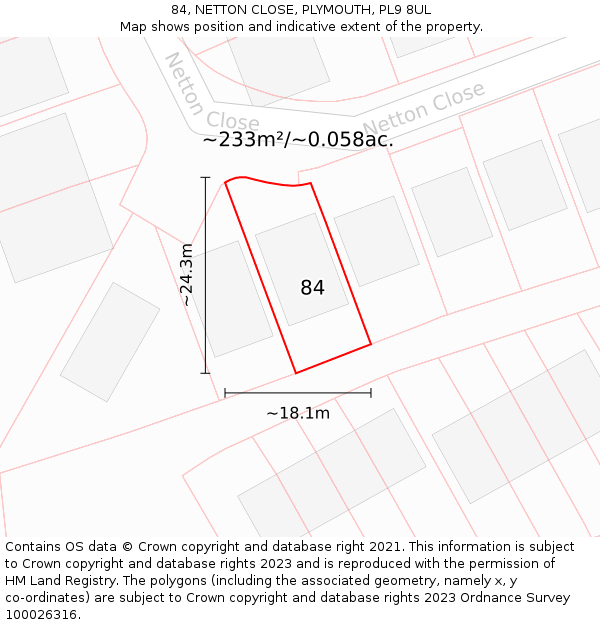 84, NETTON CLOSE, PLYMOUTH, PL9 8UL: Plot and title map