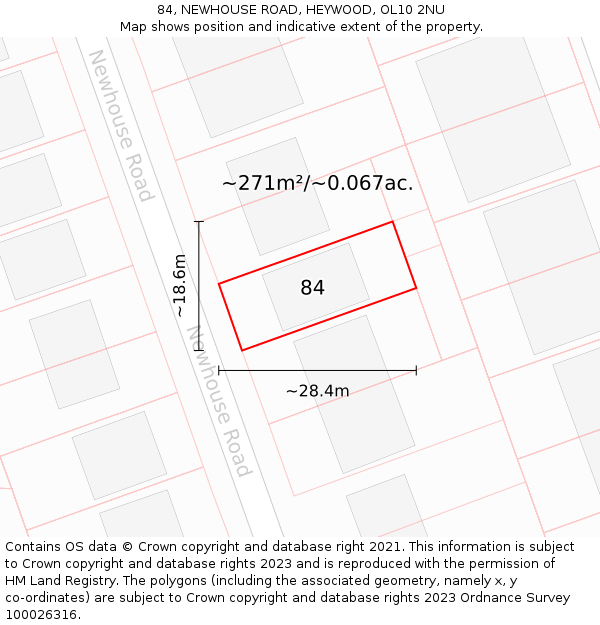 84, NEWHOUSE ROAD, HEYWOOD, OL10 2NU: Plot and title map