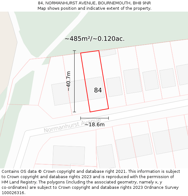 84, NORMANHURST AVENUE, BOURNEMOUTH, BH8 9NR: Plot and title map