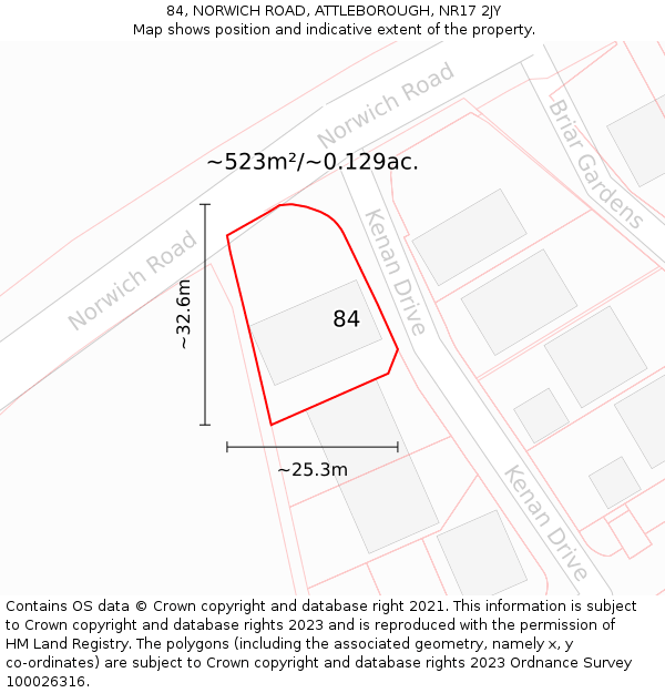 84, NORWICH ROAD, ATTLEBOROUGH, NR17 2JY: Plot and title map