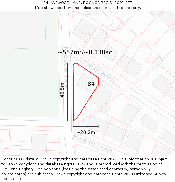 84, NYEWOOD LANE, BOGNOR REGIS, PO21 2TT: Plot and title map