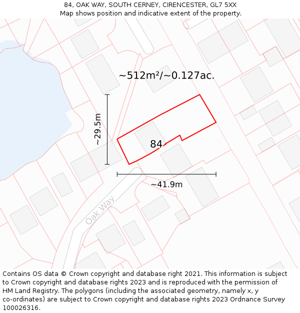 84, OAK WAY, SOUTH CERNEY, CIRENCESTER, GL7 5XX: Plot and title map