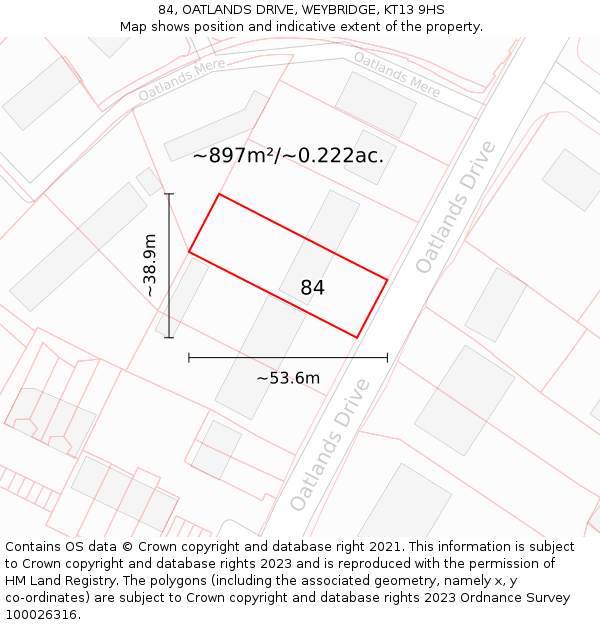 84, OATLANDS DRIVE, WEYBRIDGE, KT13 9HS: Plot and title map