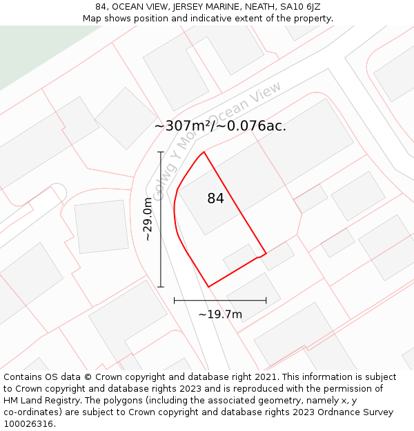 84, OCEAN VIEW, JERSEY MARINE, NEATH, SA10 6JZ: Plot and title map