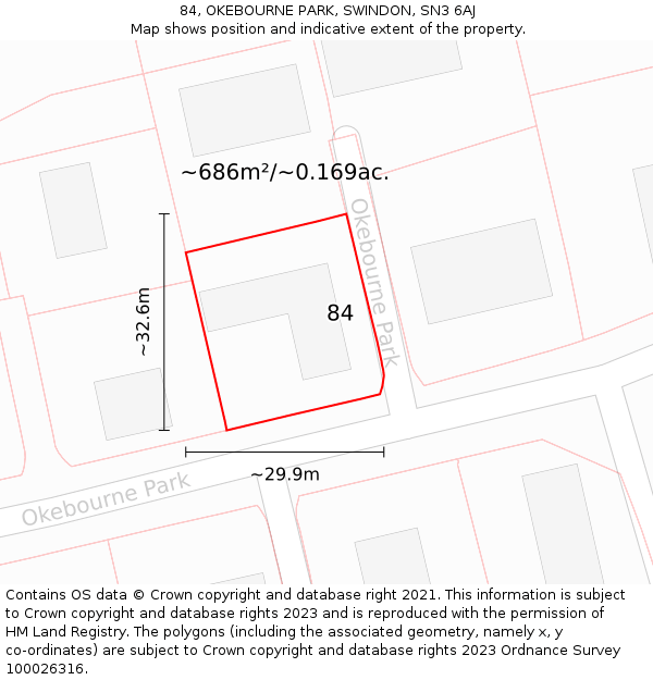 84, OKEBOURNE PARK, SWINDON, SN3 6AJ: Plot and title map