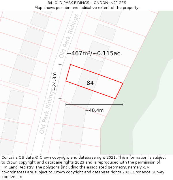 84, OLD PARK RIDINGS, LONDON, N21 2ES: Plot and title map