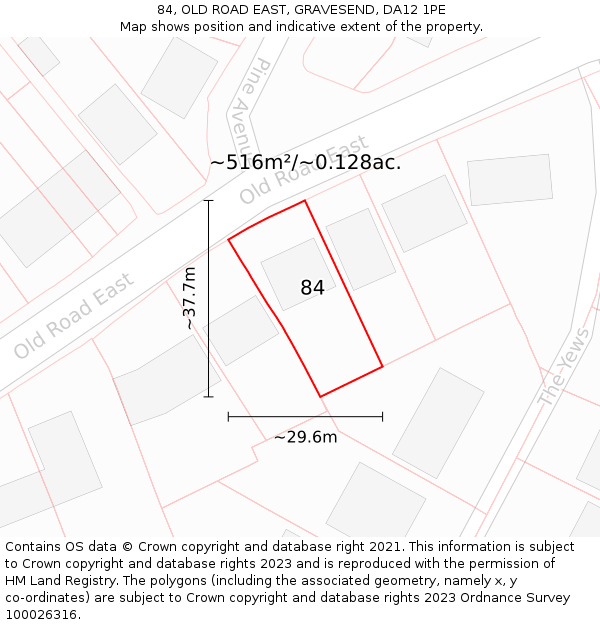 84, OLD ROAD EAST, GRAVESEND, DA12 1PE: Plot and title map