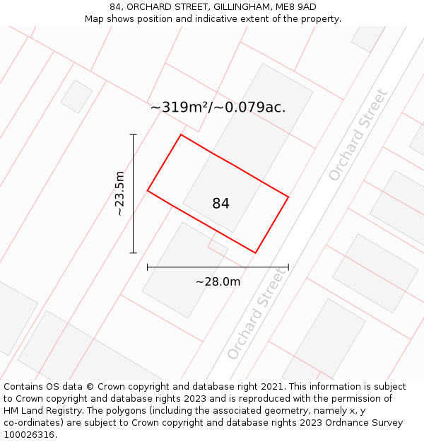 84, ORCHARD STREET, GILLINGHAM, ME8 9AD: Plot and title map