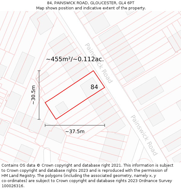 84, PAINSWICK ROAD, GLOUCESTER, GL4 6PT: Plot and title map