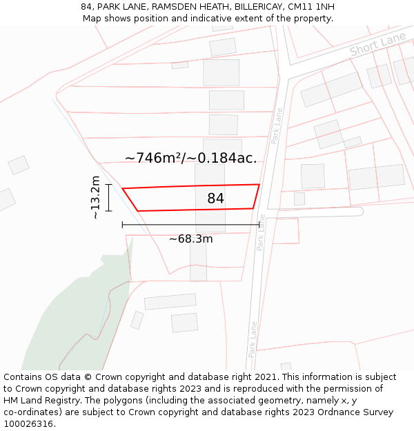 84, PARK LANE, RAMSDEN HEATH, BILLERICAY, CM11 1NH: Plot and title map