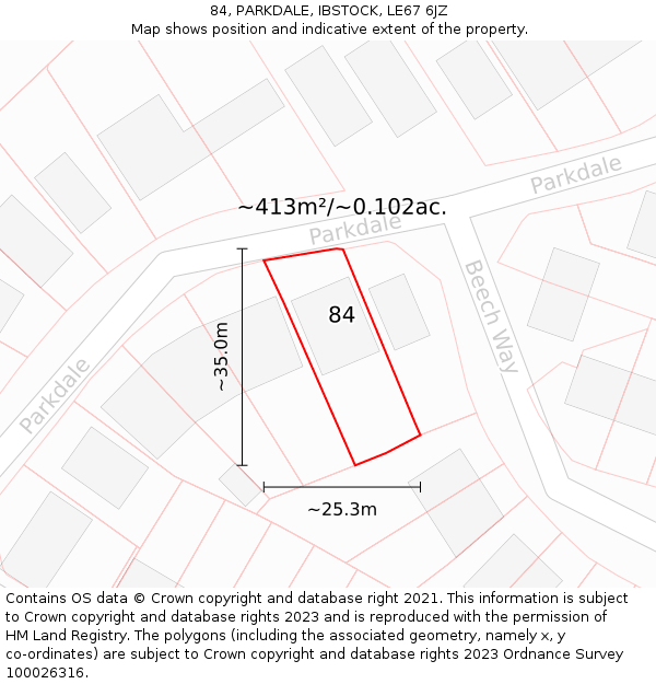 84, PARKDALE, IBSTOCK, LE67 6JZ: Plot and title map