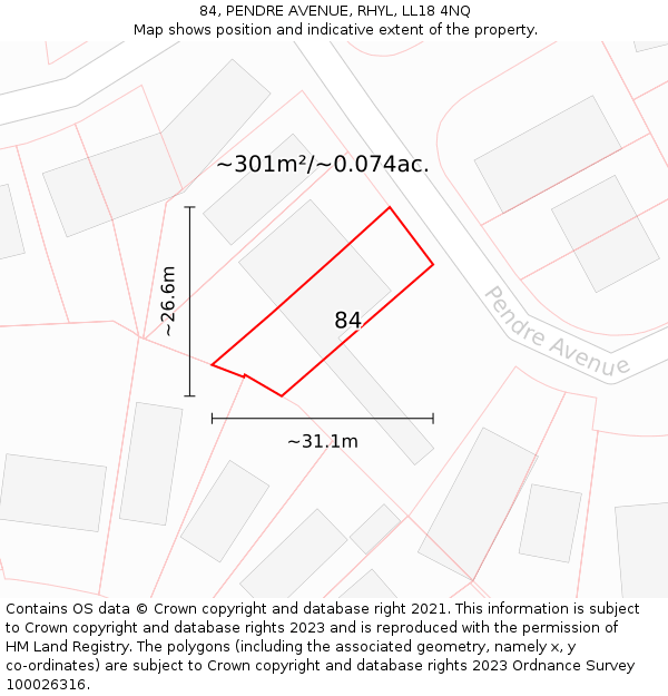 84, PENDRE AVENUE, RHYL, LL18 4NQ: Plot and title map