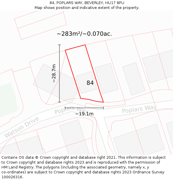 84, POPLARS WAY, BEVERLEY, HU17 8PU: Plot and title map