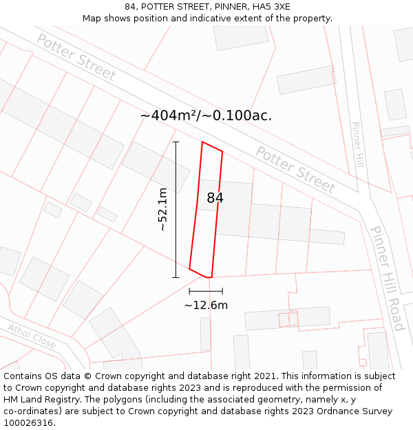84, POTTER STREET, PINNER, HA5 3XE: Plot and title map