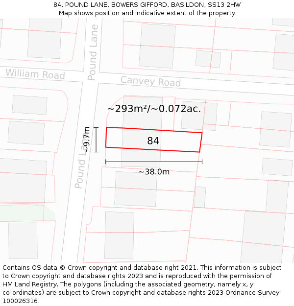 84, POUND LANE, BOWERS GIFFORD, BASILDON, SS13 2HW: Plot and title map