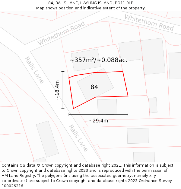 84, RAILS LANE, HAYLING ISLAND, PO11 9LP: Plot and title map