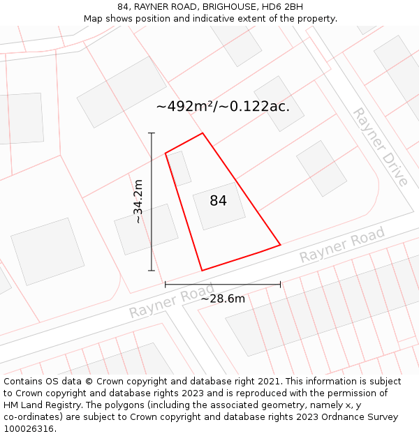 84, RAYNER ROAD, BRIGHOUSE, HD6 2BH: Plot and title map