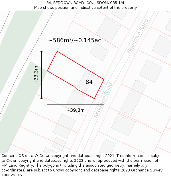 84, REDDOWN ROAD, COULSDON, CR5 1AL: Plot and title map