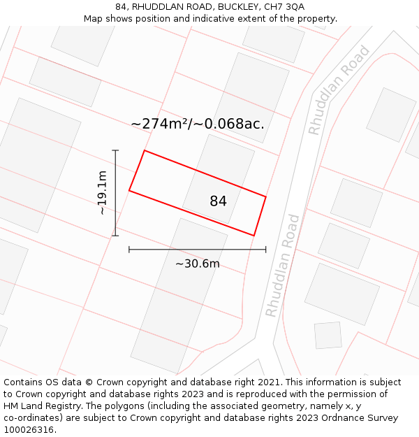 84, RHUDDLAN ROAD, BUCKLEY, CH7 3QA: Plot and title map