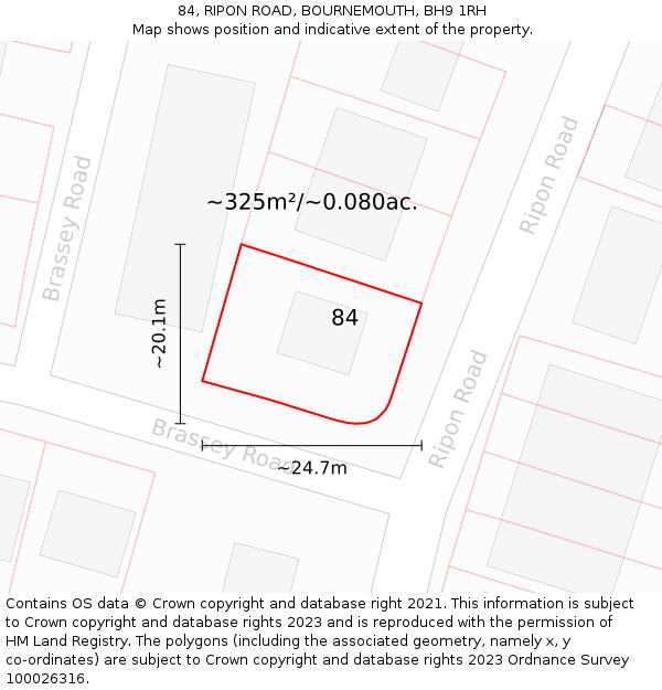 84, RIPON ROAD, BOURNEMOUTH, BH9 1RH: Plot and title map