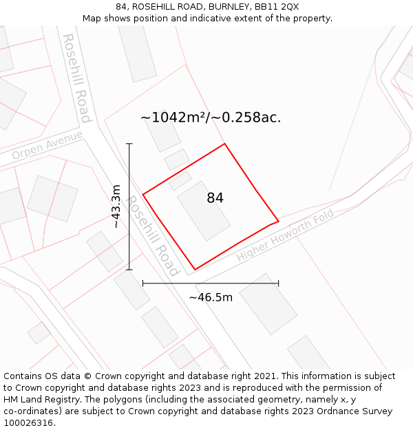 84, ROSEHILL ROAD, BURNLEY, BB11 2QX: Plot and title map