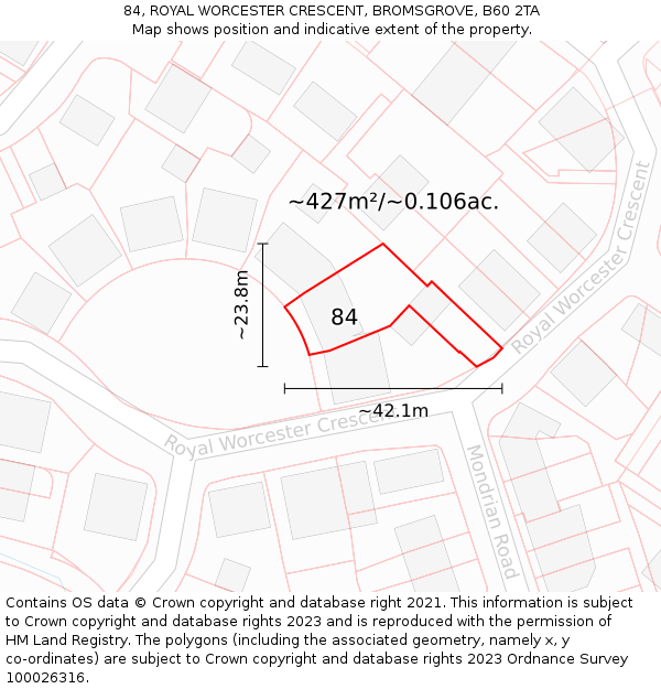 84, ROYAL WORCESTER CRESCENT, BROMSGROVE, B60 2TA: Plot and title map