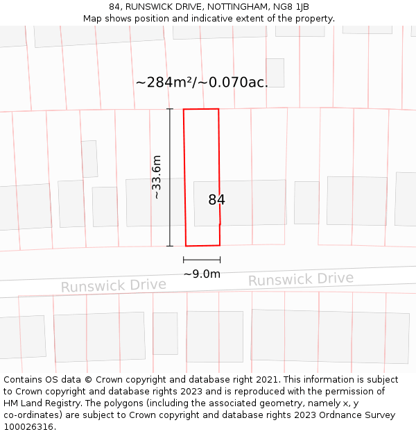 84, RUNSWICK DRIVE, NOTTINGHAM, NG8 1JB: Plot and title map