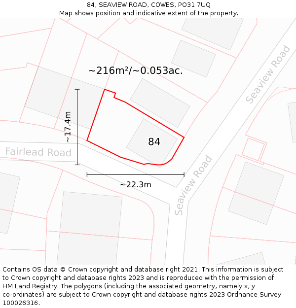 84, SEAVIEW ROAD, COWES, PO31 7UQ: Plot and title map