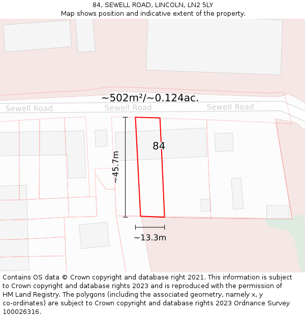 84, SEWELL ROAD, LINCOLN, LN2 5LY: Plot and title map