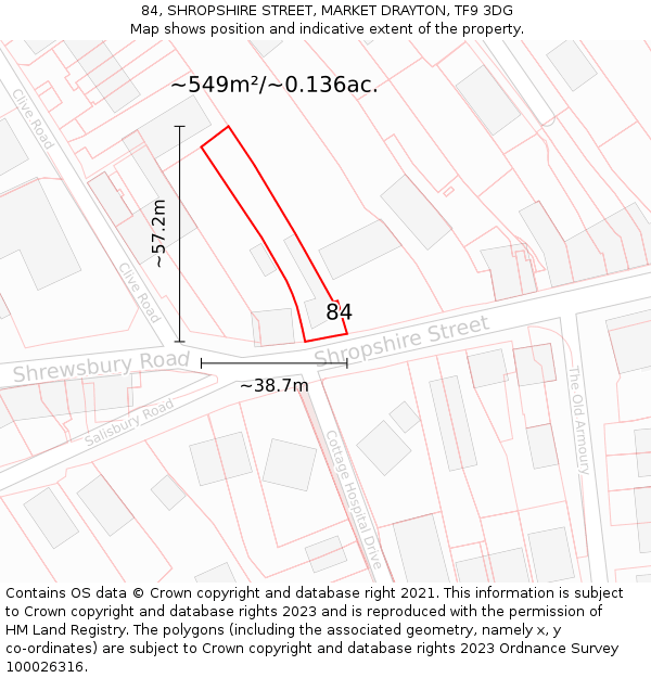 84, SHROPSHIRE STREET, MARKET DRAYTON, TF9 3DG: Plot and title map