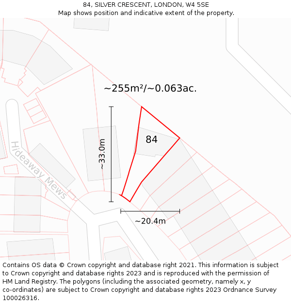 84, SILVER CRESCENT, LONDON, W4 5SE: Plot and title map