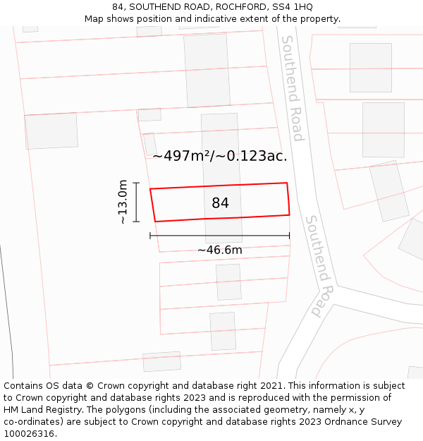 84, SOUTHEND ROAD, ROCHFORD, SS4 1HQ: Plot and title map