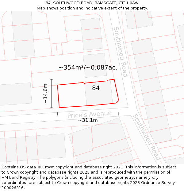 84, SOUTHWOOD ROAD, RAMSGATE, CT11 0AW: Plot and title map