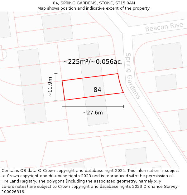 84, SPRING GARDENS, STONE, ST15 0AN: Plot and title map