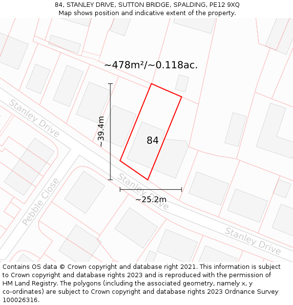 84, STANLEY DRIVE, SUTTON BRIDGE, SPALDING, PE12 9XQ: Plot and title map