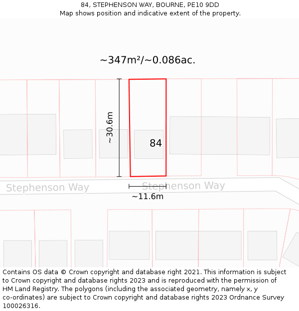 84, STEPHENSON WAY, BOURNE, PE10 9DD: Plot and title map