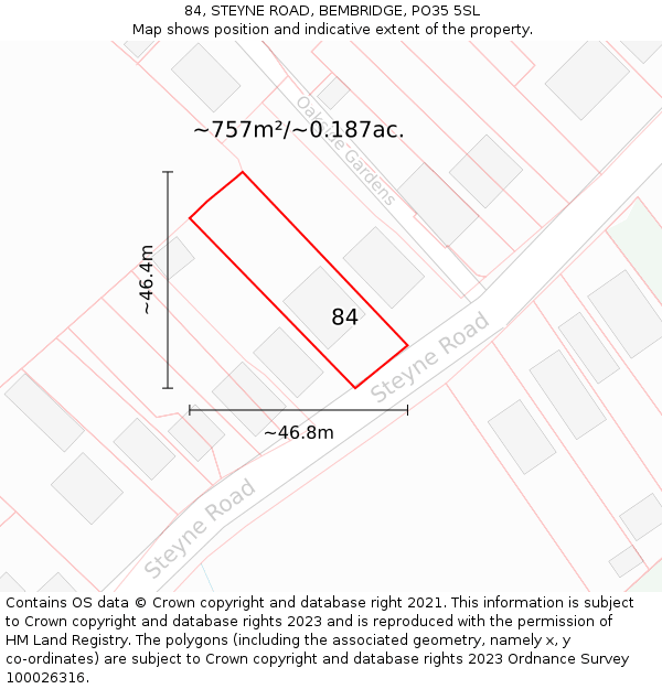 84, STEYNE ROAD, BEMBRIDGE, PO35 5SL: Plot and title map