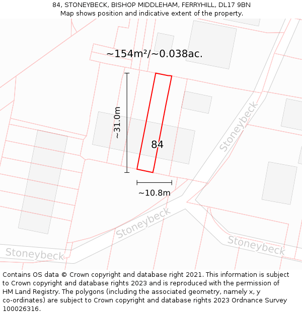 84, STONEYBECK, BISHOP MIDDLEHAM, FERRYHILL, DL17 9BN: Plot and title map