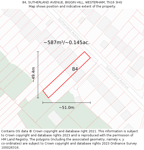 84, SUTHERLAND AVENUE, BIGGIN HILL, WESTERHAM, TN16 3HG: Plot and title map