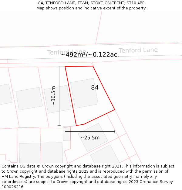 84, TENFORD LANE, TEAN, STOKE-ON-TRENT, ST10 4RF: Plot and title map