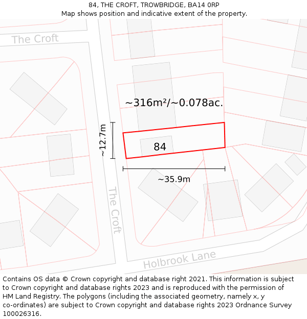 84, THE CROFT, TROWBRIDGE, BA14 0RP: Plot and title map