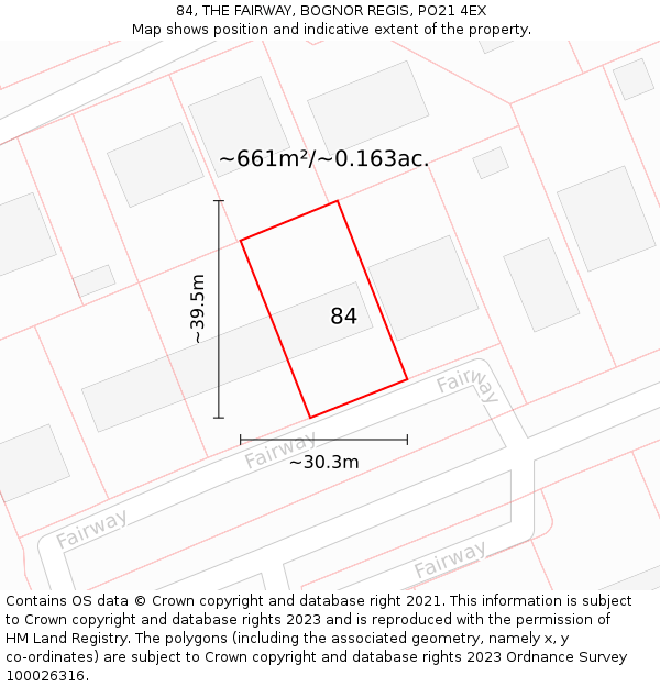 84, THE FAIRWAY, BOGNOR REGIS, PO21 4EX: Plot and title map