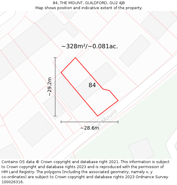 84, THE MOUNT, GUILDFORD, GU2 4JB: Plot and title map