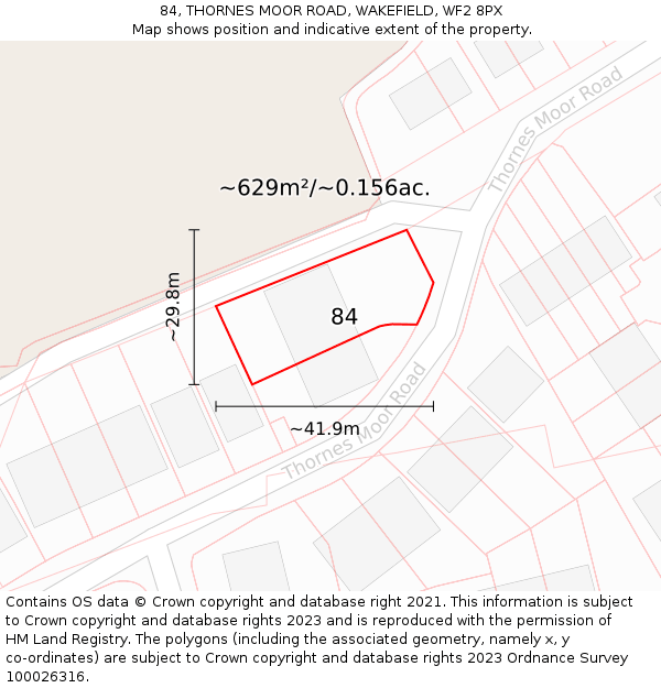 84, THORNES MOOR ROAD, WAKEFIELD, WF2 8PX: Plot and title map