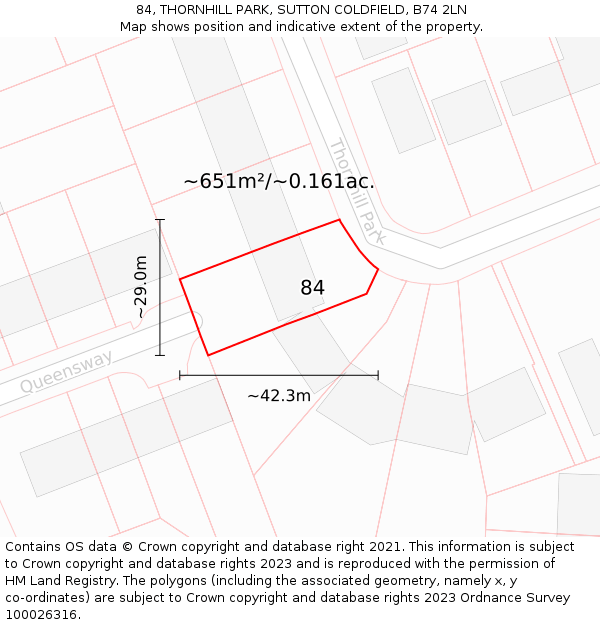 84, THORNHILL PARK, SUTTON COLDFIELD, B74 2LN: Plot and title map