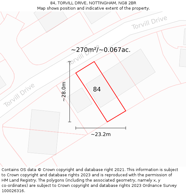 84, TORVILL DRIVE, NOTTINGHAM, NG8 2BR: Plot and title map