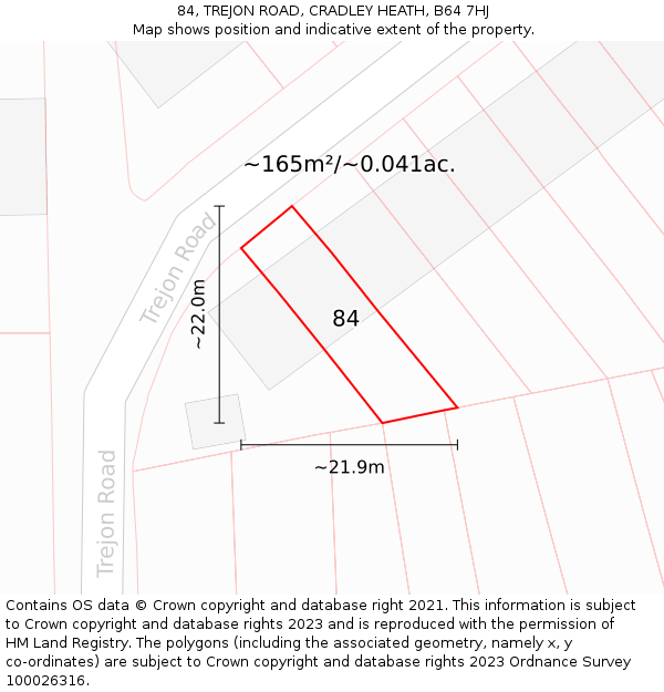 84, TREJON ROAD, CRADLEY HEATH, B64 7HJ: Plot and title map