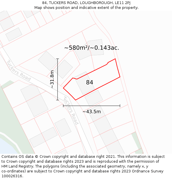 84, TUCKERS ROAD, LOUGHBOROUGH, LE11 2PJ: Plot and title map