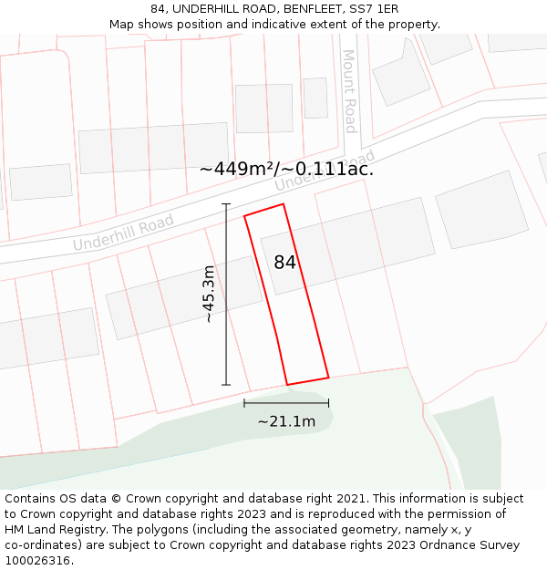 84, UNDERHILL ROAD, BENFLEET, SS7 1ER: Plot and title map