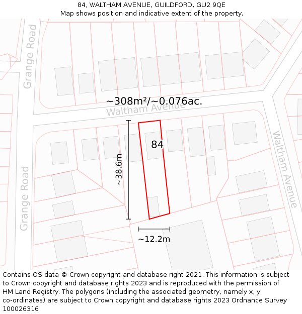 84, WALTHAM AVENUE, GUILDFORD, GU2 9QE: Plot and title map